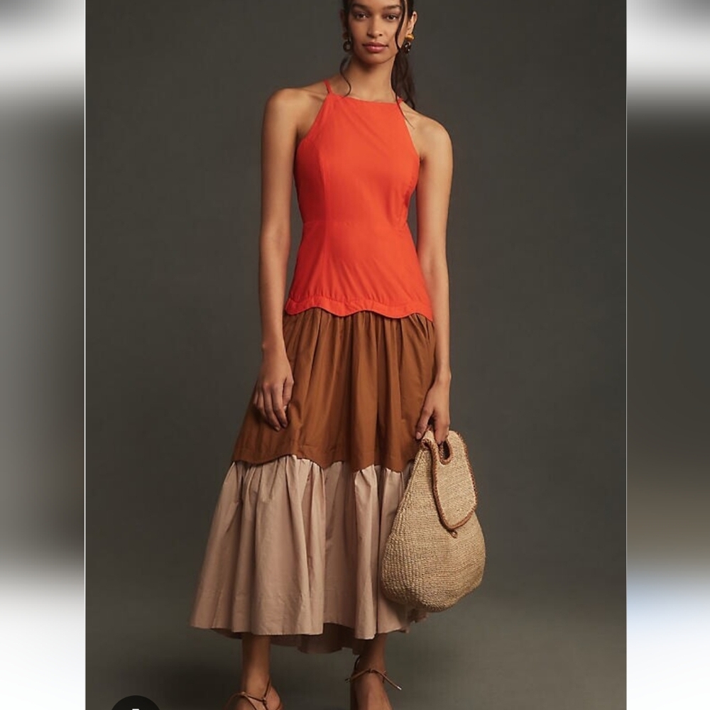 Maeve Tiered Halter Colorblock Maxi